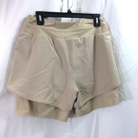 Iseegz Running Shorts Beige Tan Size Large NWT 2-in-1 Zip Pocket Stretch Active - Picture 2 of 3